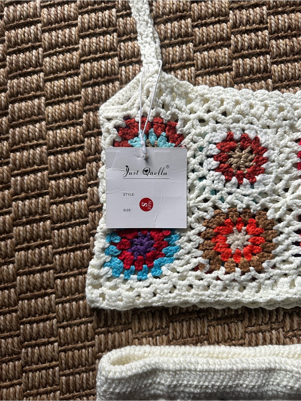 Handmade Crochet Two-Piece Swim Coverup Set - Cream with Multicolor Motifs - Picture 2 of 2